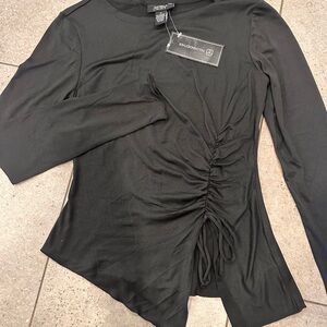 Chic Black Ruched Long Sleeve Top